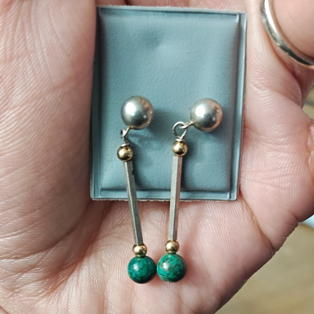 Sterling Silver Drop Earrings with Natural Chrysocolla Accent